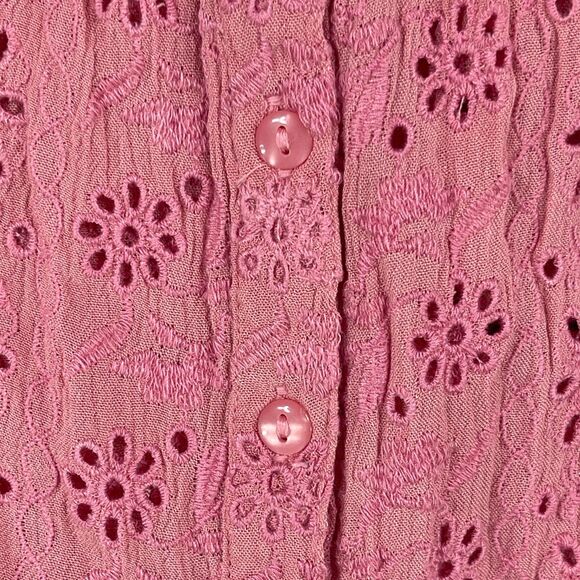 Lucky Brand Tank Top Womens Small Pink Embroidered Eyelet Floral Square Neck - Picture 4 of 10